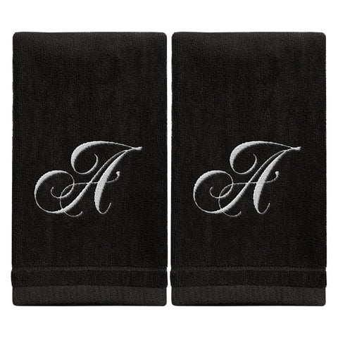 Black Monogrammed Towel - White Embroidered