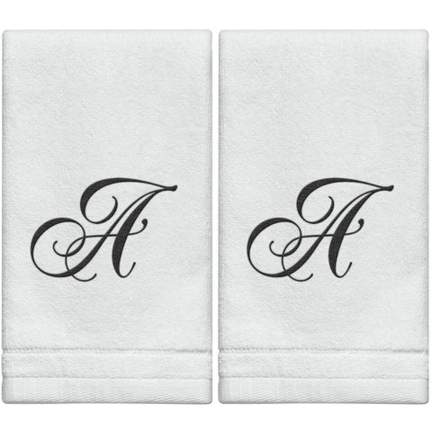 White Monogrammed Towel - Black Embroidered