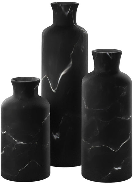 Black Marble  Set of 3 Vases
