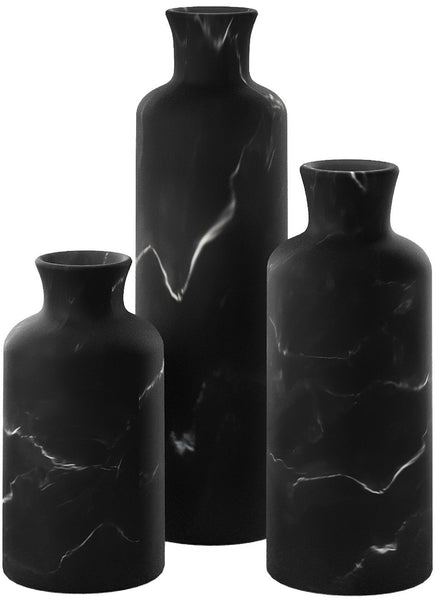 Black Marble  Set of 3 Vases