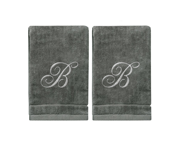 Set of 2 Silver Embroidered Monogrammed Towels - Initial B