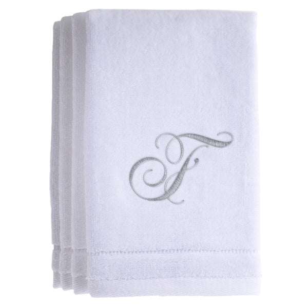 Set of 4 monogrammed towels - Initial F