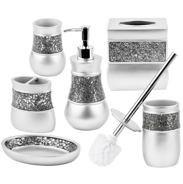 Brushed Nickel 6 Piece Toilet Brush Bathroom Accessories Set