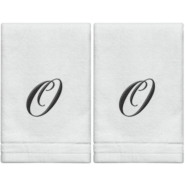 Set of 2 White Monogrammed Towel - Black Embroidered - Initial O