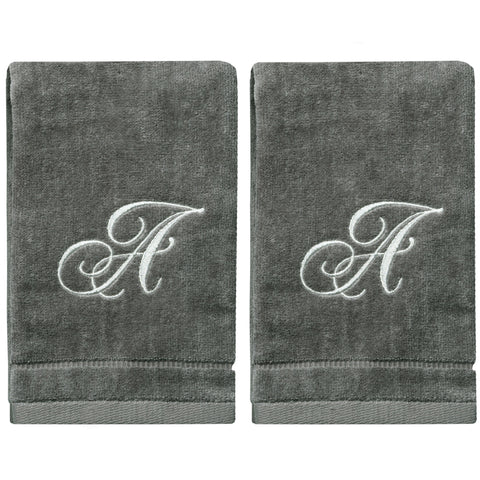 Gray Monogrammed Towels - Silver Embroidered