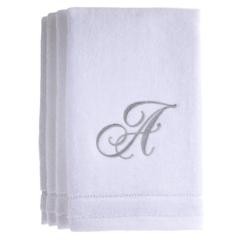 White Monogrammed Towels - Silver Embroidered