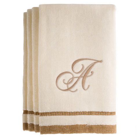 Ivory Monogrammed Towels - Golden Brown Embroidered