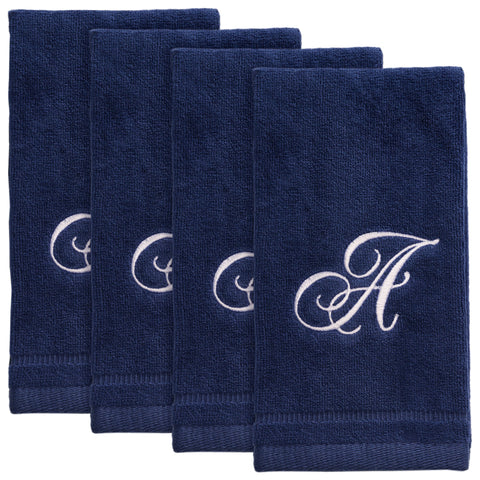 Navy Blue Monogrammed Towel - White Embroidered