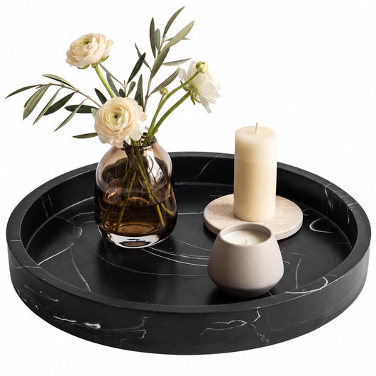 Creative Scents Black Marble Look Round Tray, Organizer & Decor