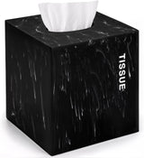 Black Tissue Box Cover Square with Marble Look - bathroom accessories decor