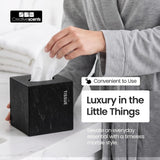 Black Tissue Box Cover Square with Marble Look - bathroom accessories decor