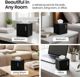 Black Tissue Box Cover Square with Marble Look - bathroom accessories decor