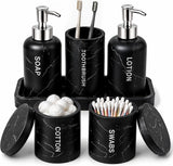 Black Bathroom Accessories - 6 Pc. Marble Look Resin Bathroom Accessory Set