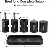 Black Bathroom Accessories - 6 Pc. Marble Look Resin Bathroom Accessory Set