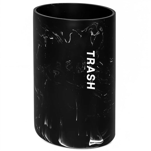 Small Bathroom Trash Can - Black Marble Look Oval Waste Basket For Bathroom