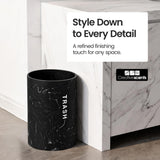 Small Bathroom Trash Can - Black Marble Look Oval Waste Basket For Bathroom