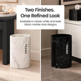 Small Bathroom Trash Can - Black Marble Look Oval Waste Basket For Bathroom