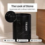 Small Bathroom Trash Can - Black Marble Look Oval Waste Basket For Bathroom