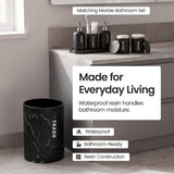 Small Bathroom Trash Can - Black Marble Look Oval Waste Basket For Bathroom