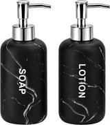 Black Marble Look Bathroom Hand Soap and Lotion Dispenser Set with Pumps