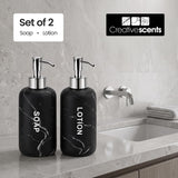Black Marble Look Bathroom Hand Soap and Lotion Dispenser Set with Pumps