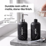 Black Marble Look Bathroom Hand Soap and Lotion Dispenser Set with Pumps