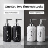 Black Marble Look Bathroom Hand Soap and Lotion Dispenser Set with Pumps