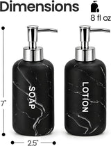 Black Marble Look Bathroom Hand Soap and Lotion Dispenser Set with Pumps