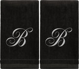 Set of 2 Black Monogrammed Towel - White Embroidered - Initial B