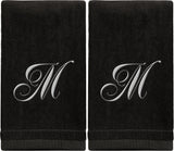 Set of 2 Black Monogrammed Towel - White Embroidered - Initial M