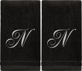 Set of 2 Black Monogrammed Towel - White Embroidered - Initial N