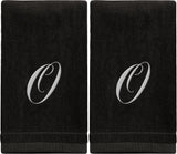 Set of 2 Black Monogrammed Towel - White Embroidered - Initial O