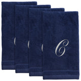 Set of 4 Navy Blue Monogrammed Towel - White Embroidered - Initial C