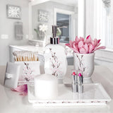 Creative Scents Vanda Bathroom Vanity Tray – Decorative Cherry Blossom White Resin Perfume Tray for Dresser -Small Rectangle Floral Tray for Bathroom Countertop, Perfume, & Dresser Cosmetics Organizer