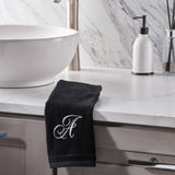 Set of 2 Black Monogrammed Towel - White Embroidered - Initial M