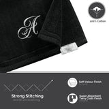 Set of 2 Black Monogrammed Towel - White Embroidered - Initial H