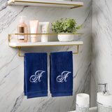 Set of 4 Navy Blue Monogrammed Towel - White Embroidered - Initial F