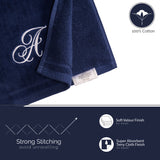 Set of 4 Navy Blue Monogrammed Towel - White Embroidered - Initial P