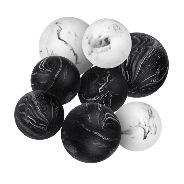 Black & White Set of 8 Marble Look Decorative Balls