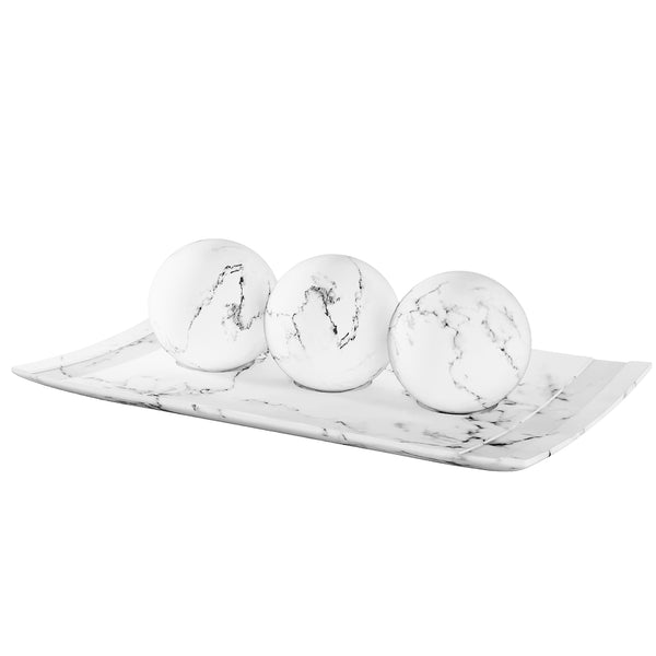 White Marble Tray /3 Orbs