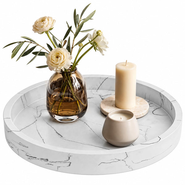 Creative Scents White Marble Look Round Tray, Organizer & Decor