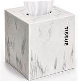 White Tissue Box Cover Square with Marble Look - Bathroom Accessories Decor