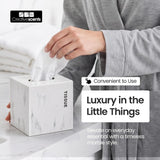White Tissue Box Cover Square with Marble Look - Bathroom Accessories Decor