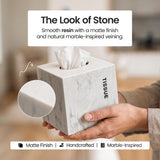 White Tissue Box Cover Square with Marble Look - Bathroom Accessories Decor