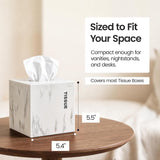 White Tissue Box Cover Square with Marble Look - Bathroom Accessories Decor