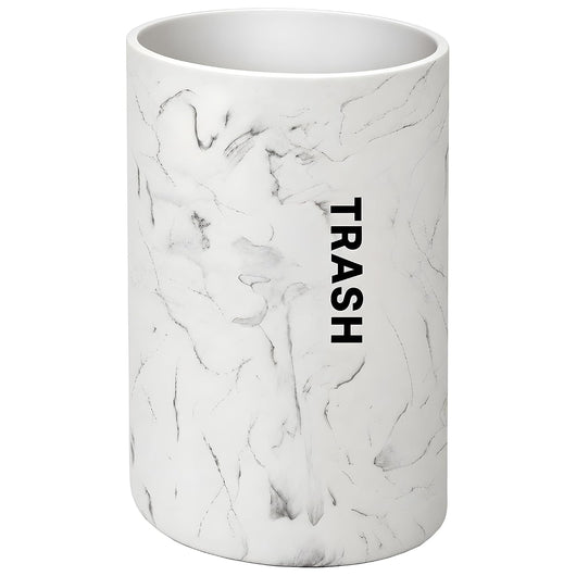 Small Bathroom Trash Can White Marble Look - Oval Waste Basket Bin