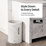 Small Bathroom Trash Can White Marble Look - Oval Waste Basket Bin