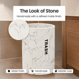 Small Bathroom Trash Can White Marble Look - Oval Waste Basket Bin