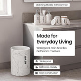 Small Bathroom Trash Can White Marble Look - Oval Waste Basket Bin