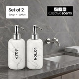 Bathroom Hand Soap and Lotion Dispenser Set White Marble Look With Pumps